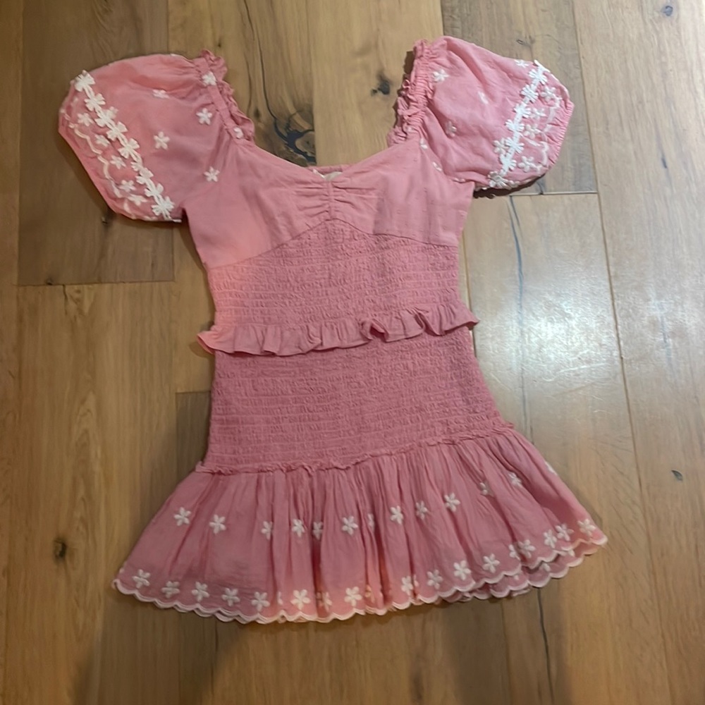 LoveShackFancy mini pink dress with white flowers size petite
